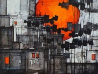 Salman Farooqi, 36 x 48 Inch, Acrylic on Canvas, Cityscape Painting, AC-SF-497